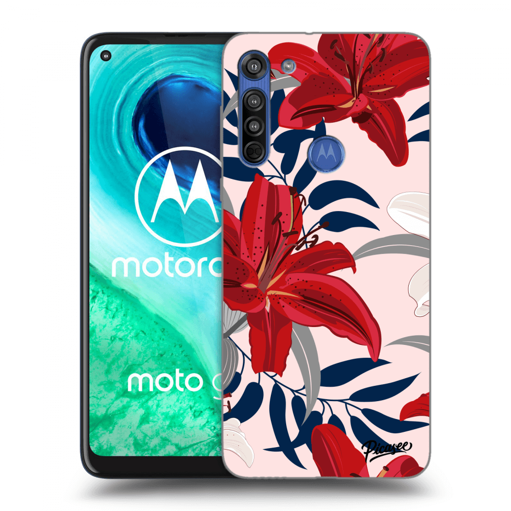 Picasee silikonowe przeźroczyste etui na Motorola Moto G8 - Red Lily