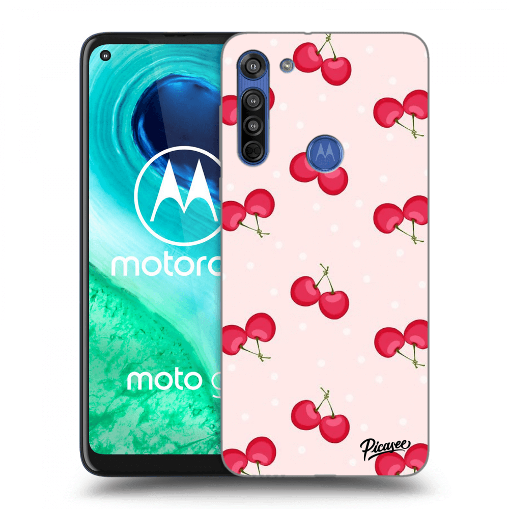 Picasee silikonowe czarne etui na Motorola Moto G8 - Cherries