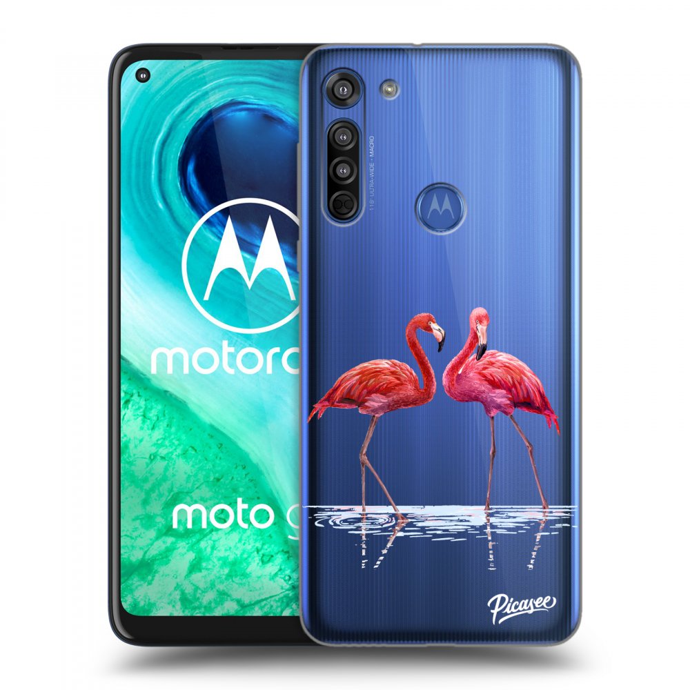 Picasee silikonowe przeźroczyste etui na Motorola Moto G8 - Flamingos couple