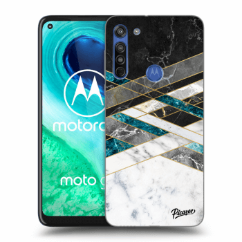 Picasee silikonowe przeźroczyste etui na Motorola Moto G8 - Black & White geometry