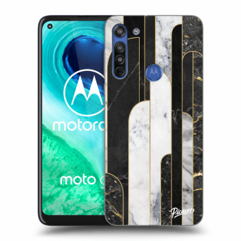 Picasee silikonowe przeźroczyste etui na Motorola Moto G8 - Black & White tile
