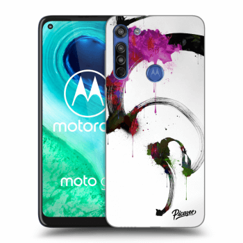 Picasee silikonowe czarne etui na Motorola Moto G8 - Peony White