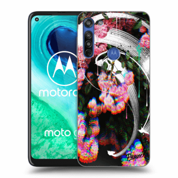 Picasee silikonowe czarne etui na Motorola Moto G8 - Rosebush white