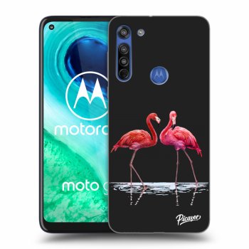Picasee silikonowe czarne etui na Motorola Moto G8 - Flamingos couple