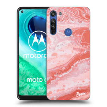 Picasee silikonowe przeźroczyste etui na Motorola Moto G8 - Red liquid