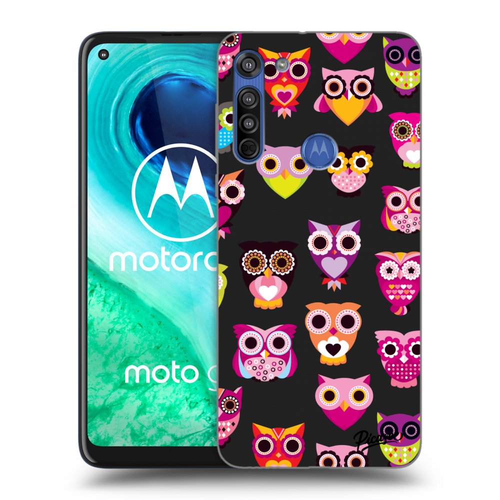 Picasee silikonowe czarne etui na Motorola Moto G8 - Owls