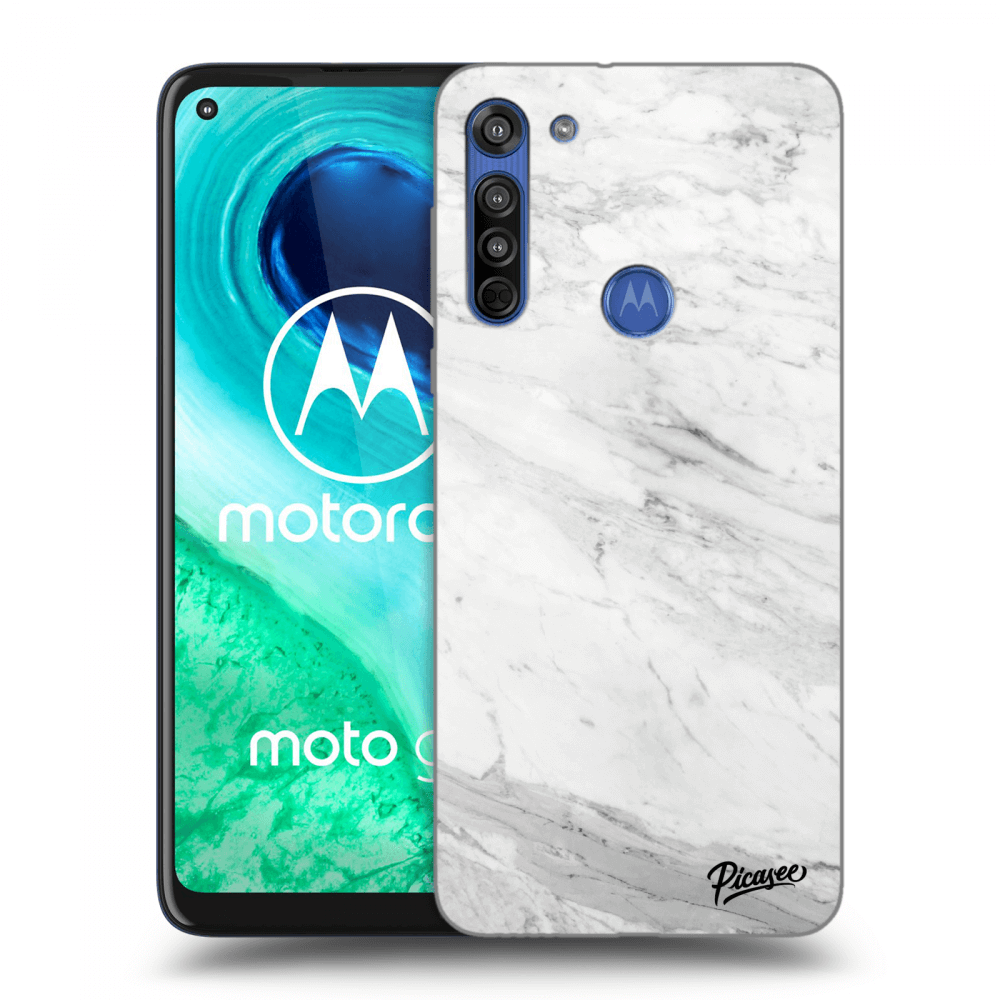 Picasee silikonowe czarne etui na Motorola Moto G8 - White marble