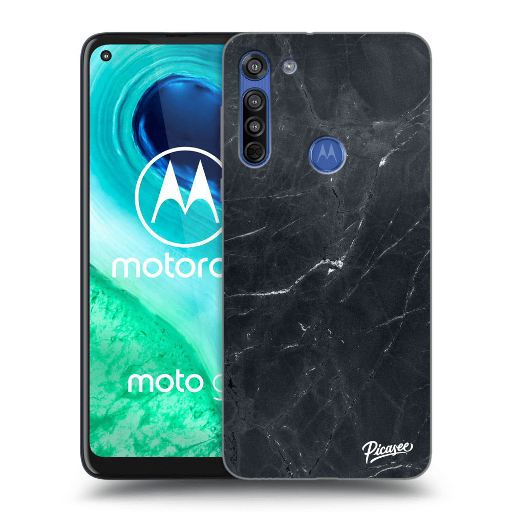 Picasee silikonowe czarne etui na Motorola Moto G8 - Black marble