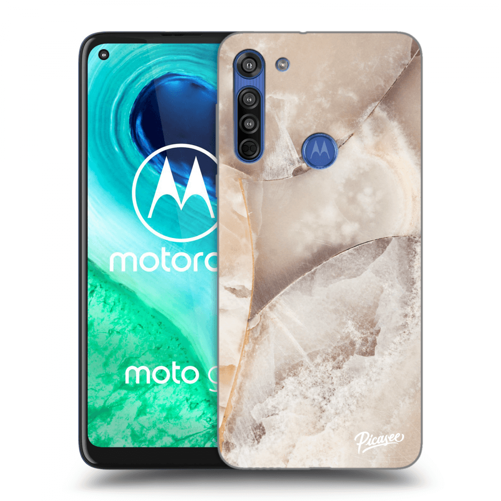 Picasee silikonowe czarne etui na Motorola Moto G8 - Cream marble