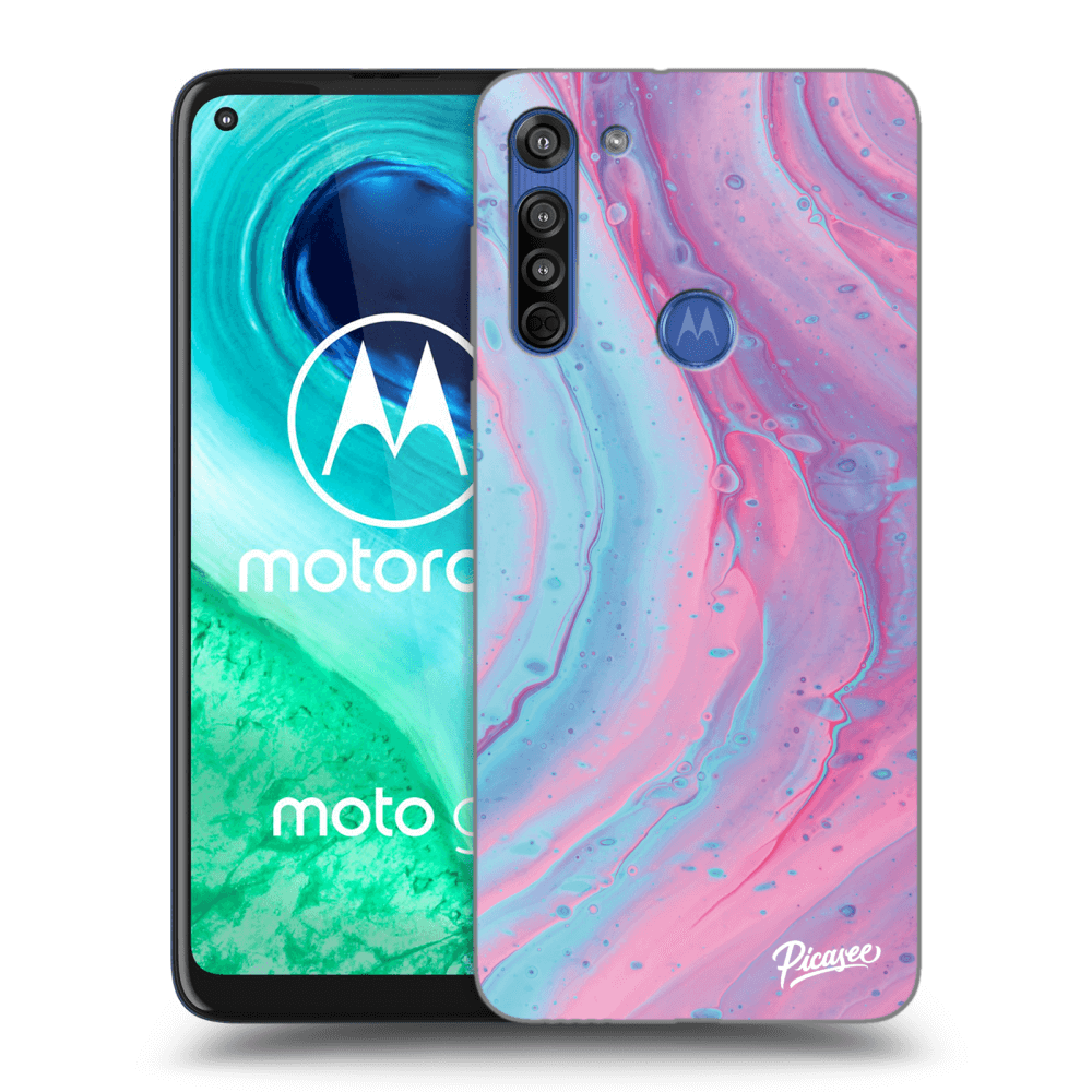 Picasee silikonowe przeźroczyste etui na Motorola Moto G8 - Pink liquid