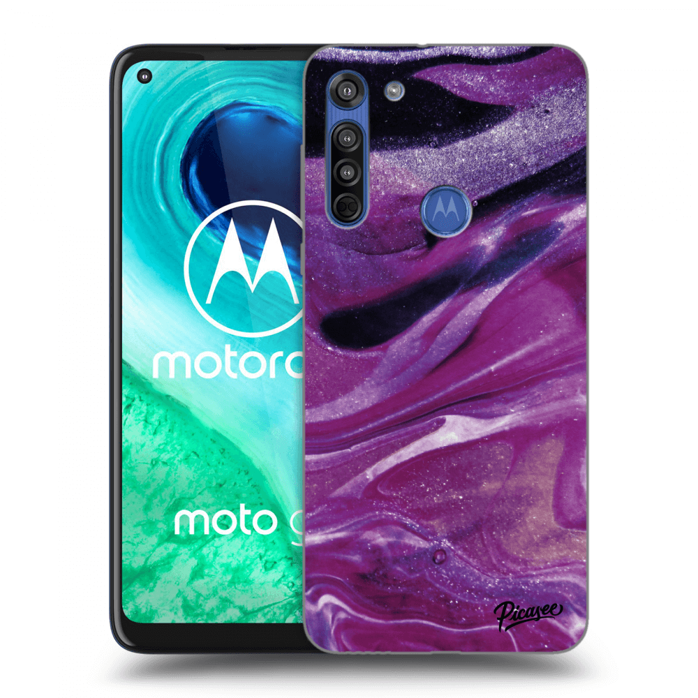 Picasee silikonowe czarne etui na Motorola Moto G8 - Purple glitter