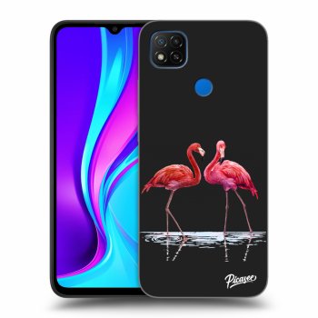 Picasee silikonowe czarne etui na Xiaomi Redmi 9C - Flamingos couple