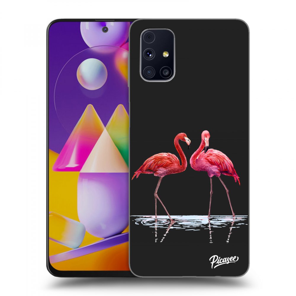 Picasee silikonowe czarne etui na Samsung Galaxy M31s - Flamingos couple