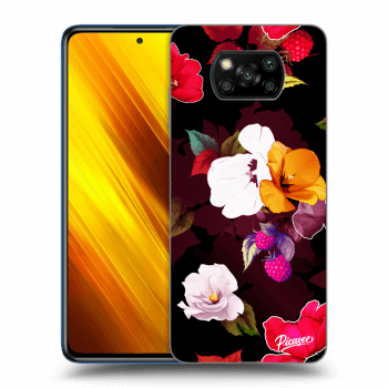 Picasee silikonowe czarne etui na Xiaomi Poco X3 - Flowers and Berries