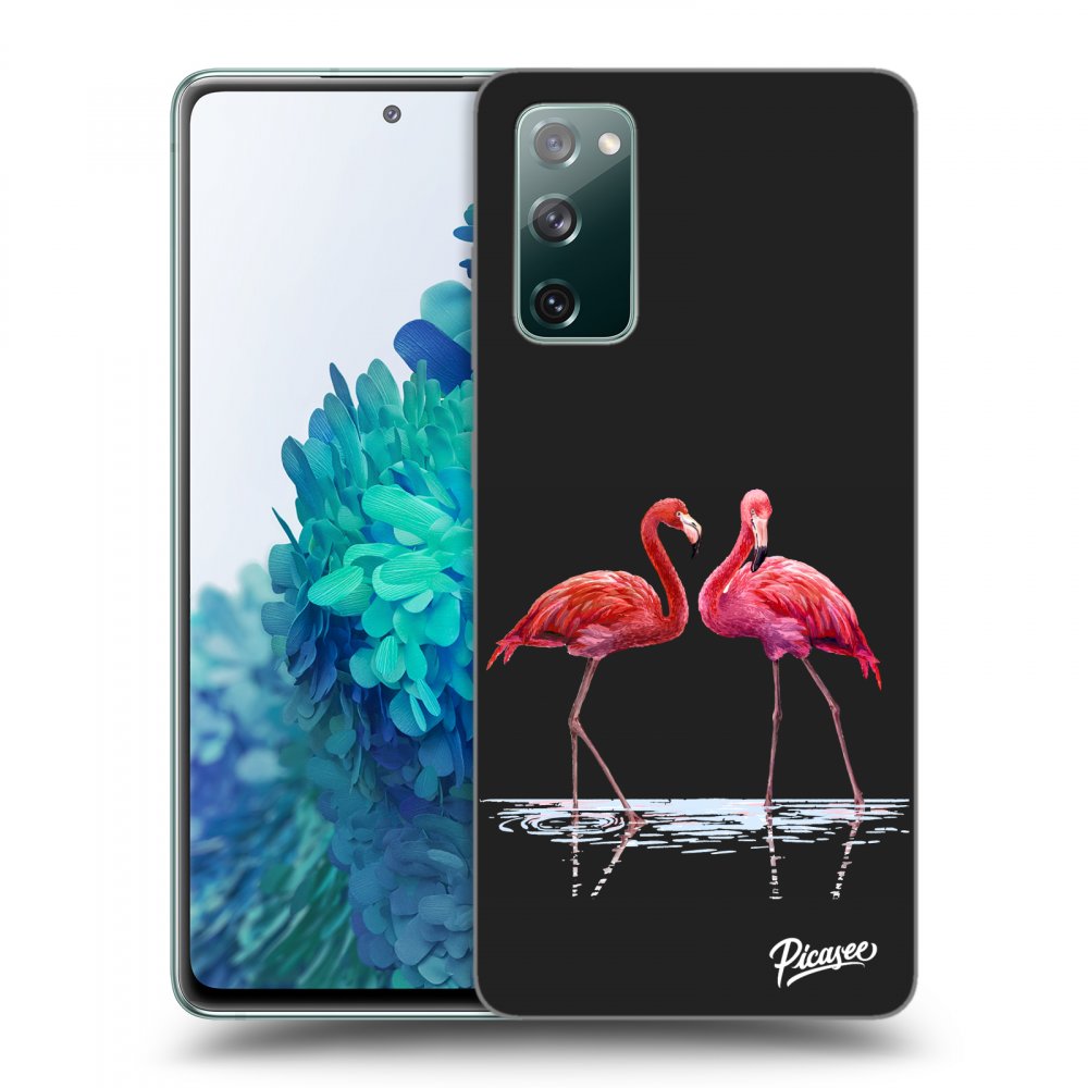 Picasee silikonowe czarne etui na Samsung Galaxy S20 FE - Flamingos couple