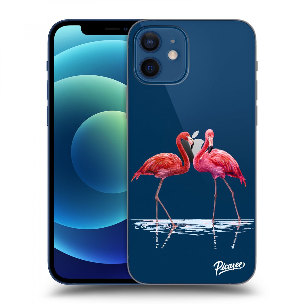 Picasee silikonowe przeźroczyste etui na Apple iPhone 12 - Flamingos couple