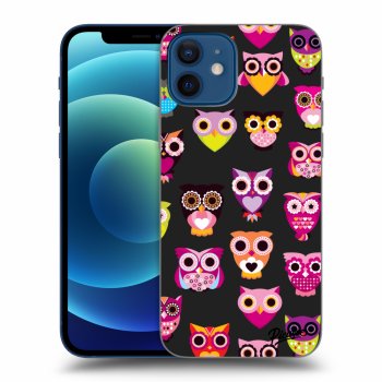 Picasee silikonowe czarne etui na Apple iPhone 12 - Owls
