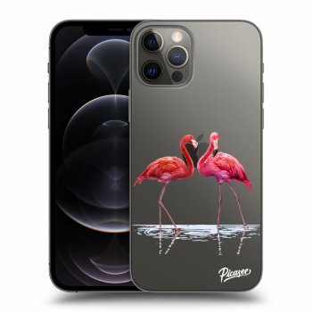 Picasee silikonowe przeźroczyste etui na Apple iPhone 12 Pro - Flamingos couple