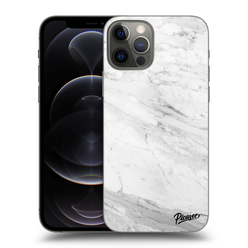 Picasee silikonowe czarne etui na Apple iPhone 12 Pro - White marble
