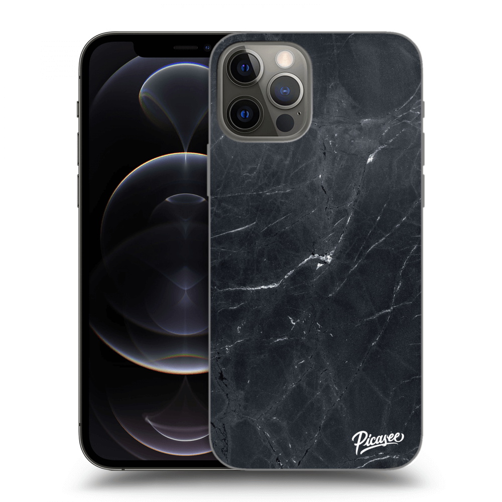 Picasee silikonowe czarne etui na Apple iPhone 12 Pro - Black marble