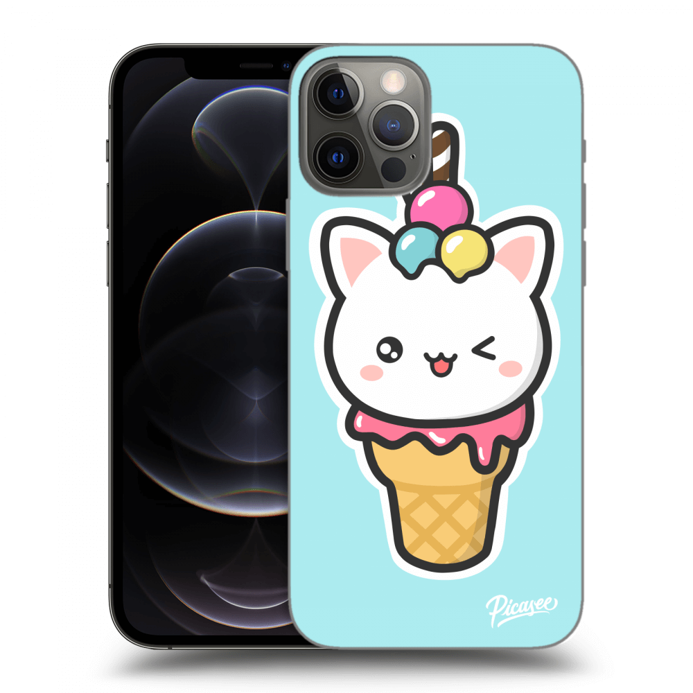 Picasee silikonowe czarne etui na Apple iPhone 12 Pro - Ice Cream Cat