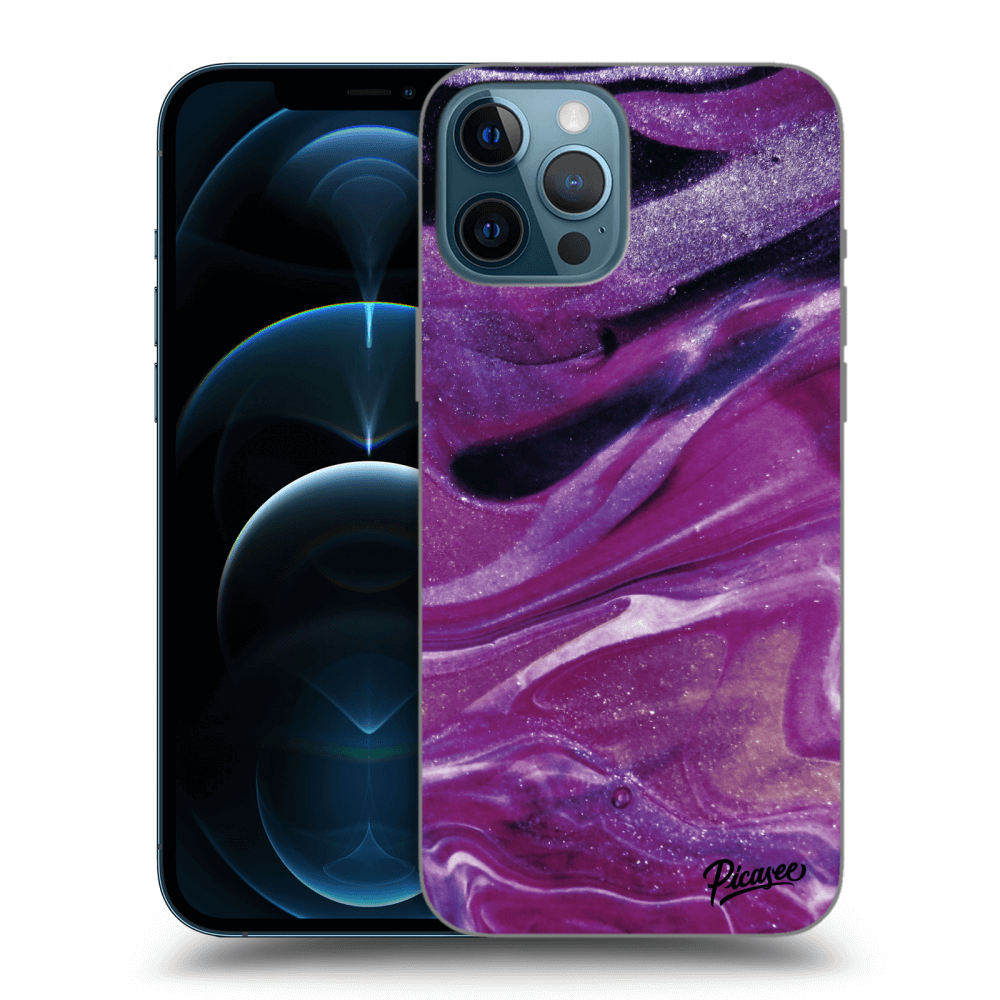 Picasee silikonowe czarne etui na Apple iPhone 12 Pro Max - Purple glitter