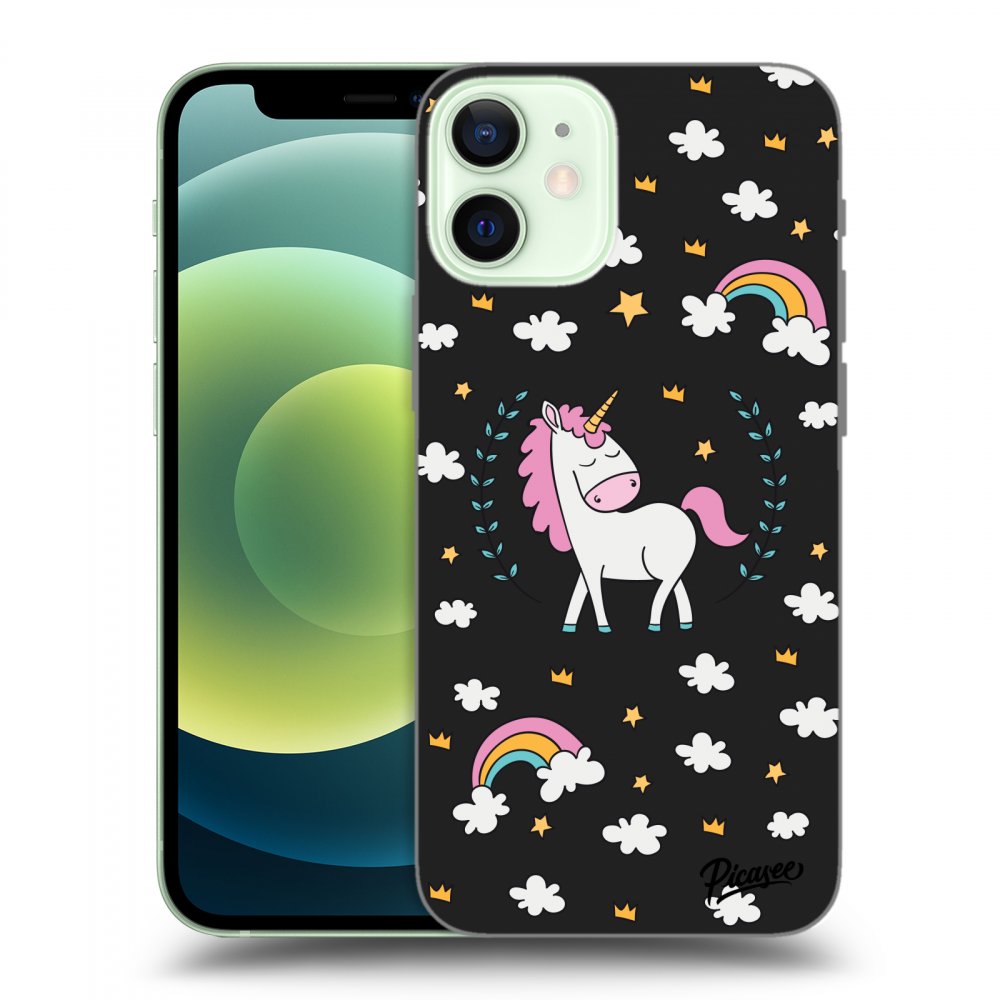 Picasee silikonowe czarne etui na Apple iPhone 12 mini - Unicorn star heaven