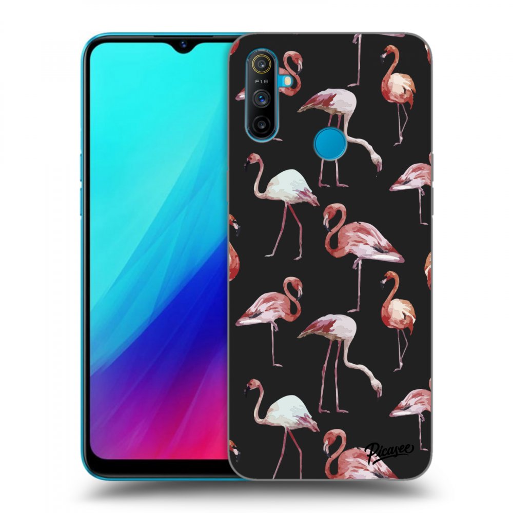 Picasee silikonowe czarne etui na Realme C3 - Flamingos