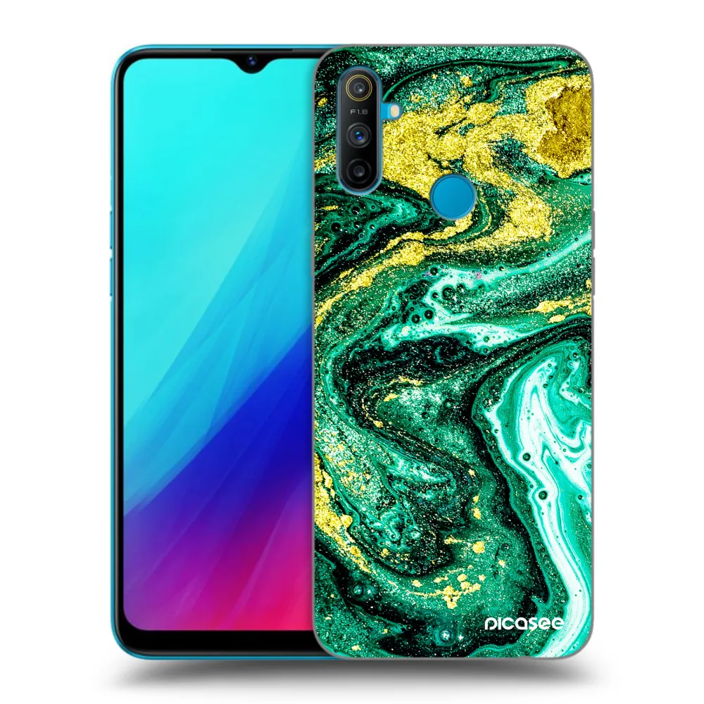 Picasee silikonowe czarne etui na Realme C3 - Green Gold