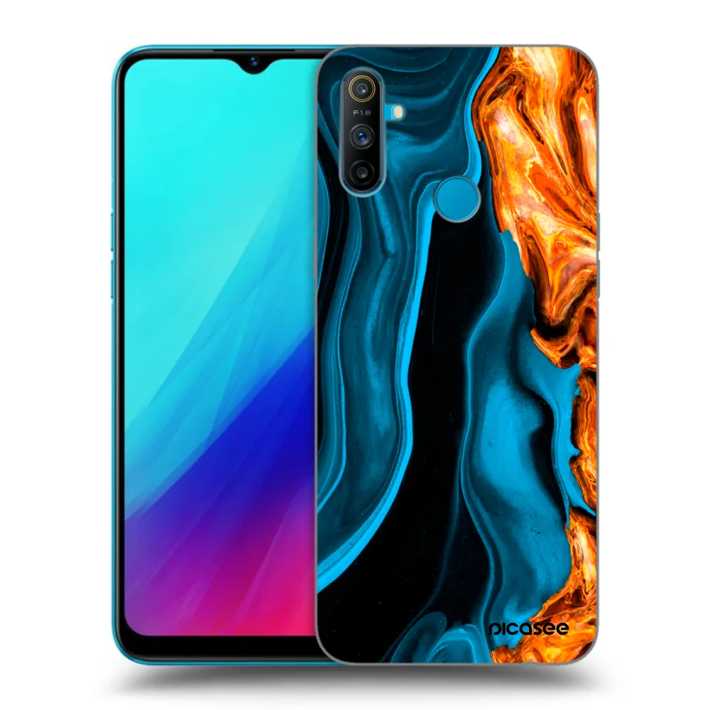 Picasee silikonowe czarne etui na Realme C3 - Gold blue