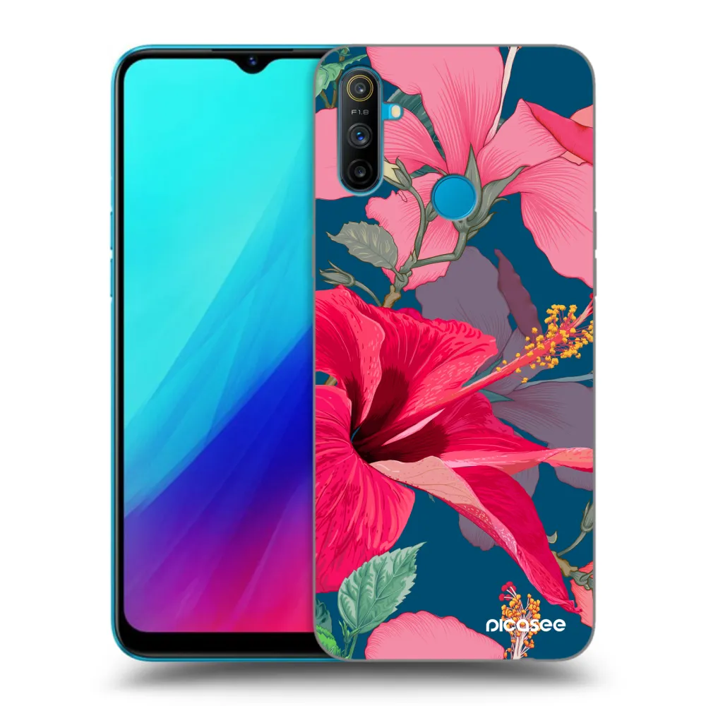 Picasee silikonowe czarne etui na Realme C3 - Hibiscus
