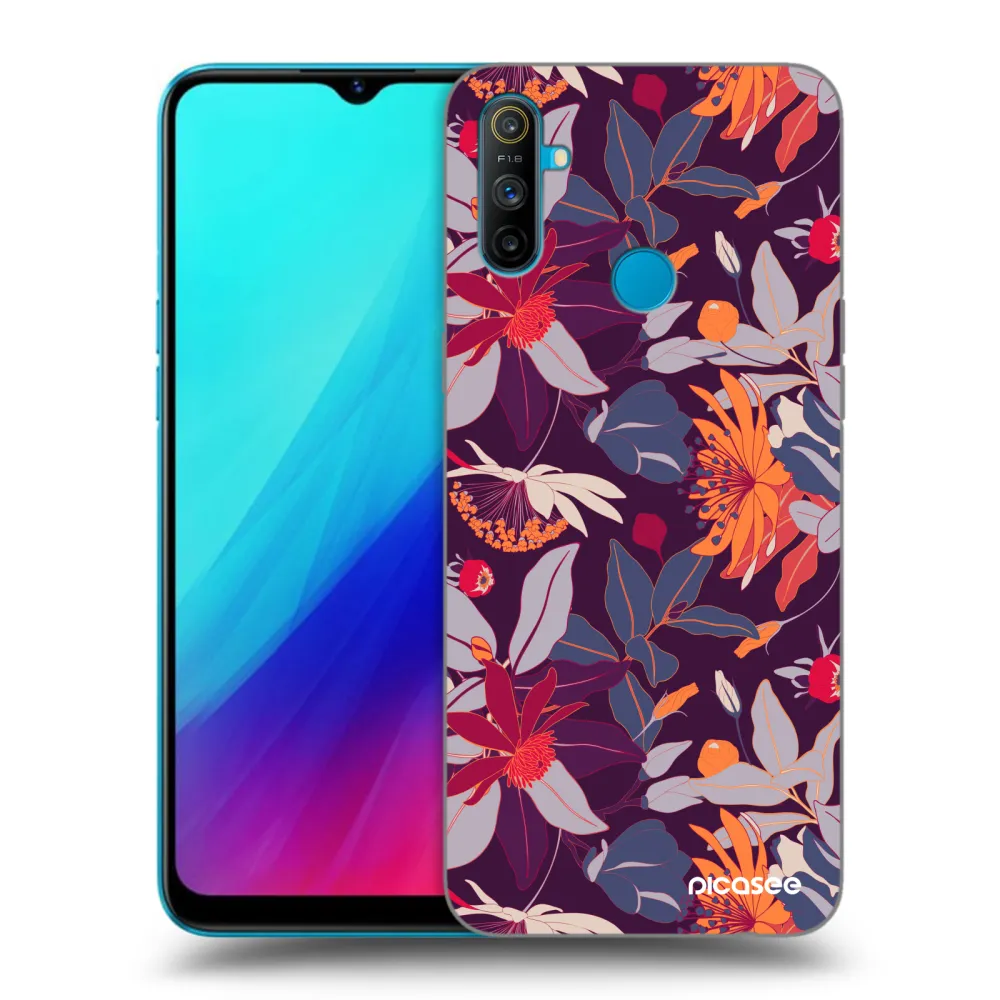 Picasee silikonowe czarne etui na Realme C3 - Purple Leaf