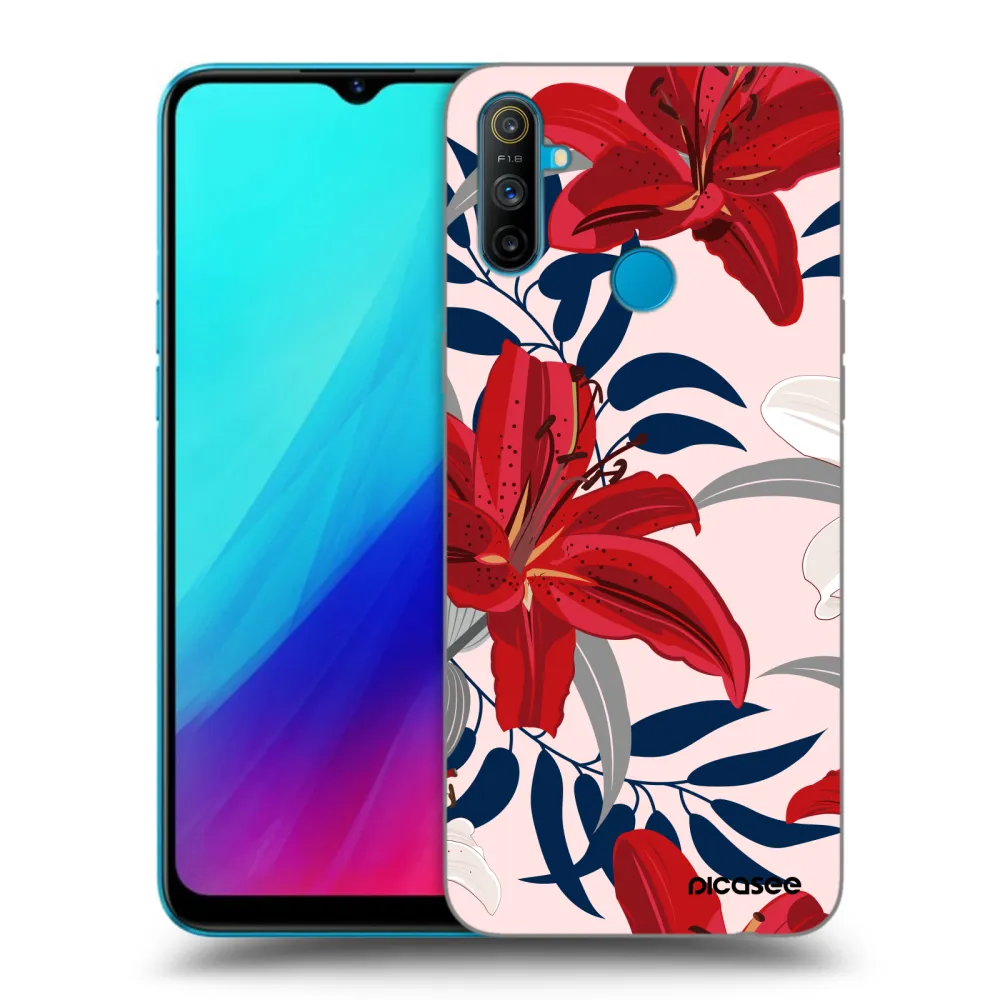 Picasee silikonowe czarne etui na Realme C3 - Red Lily