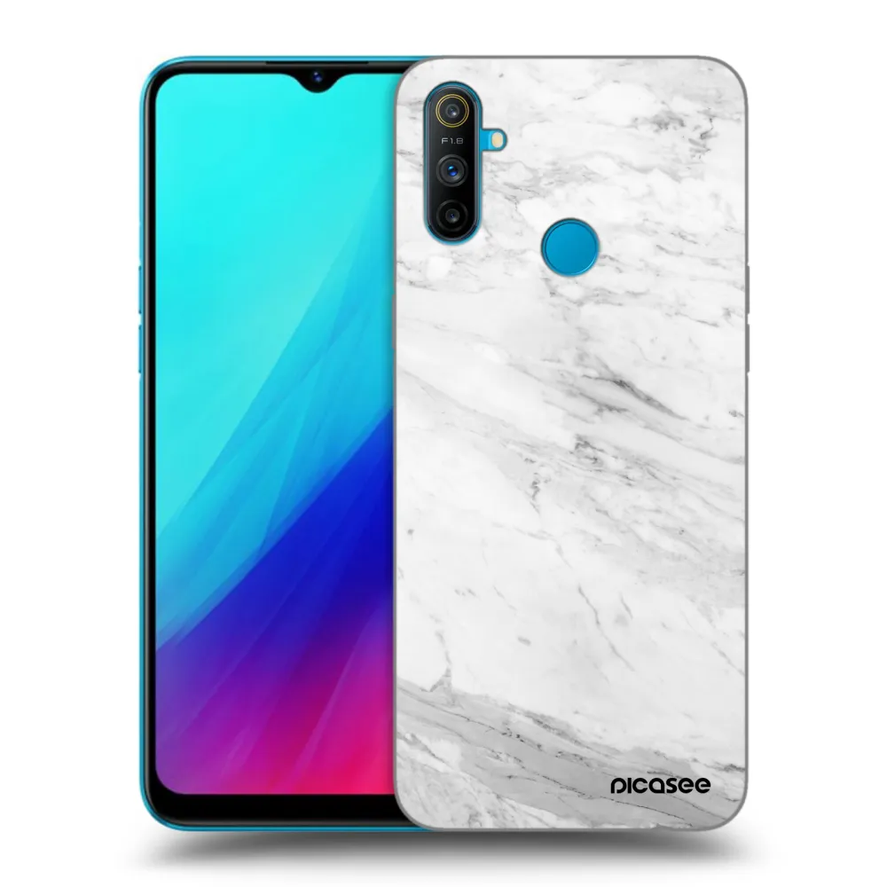 Picasee silikonowe czarne etui na Realme C3 - White marble