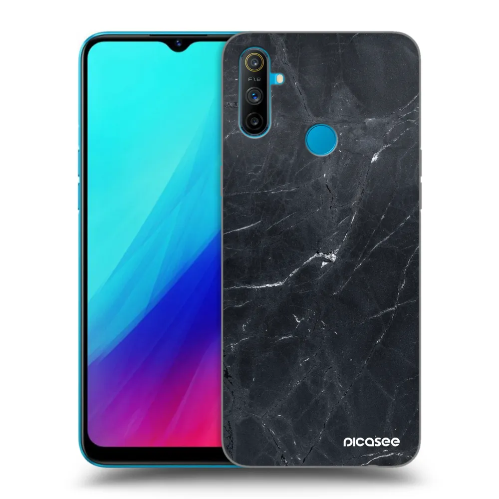 Picasee silikonowe czarne etui na Realme C3 - Black marble