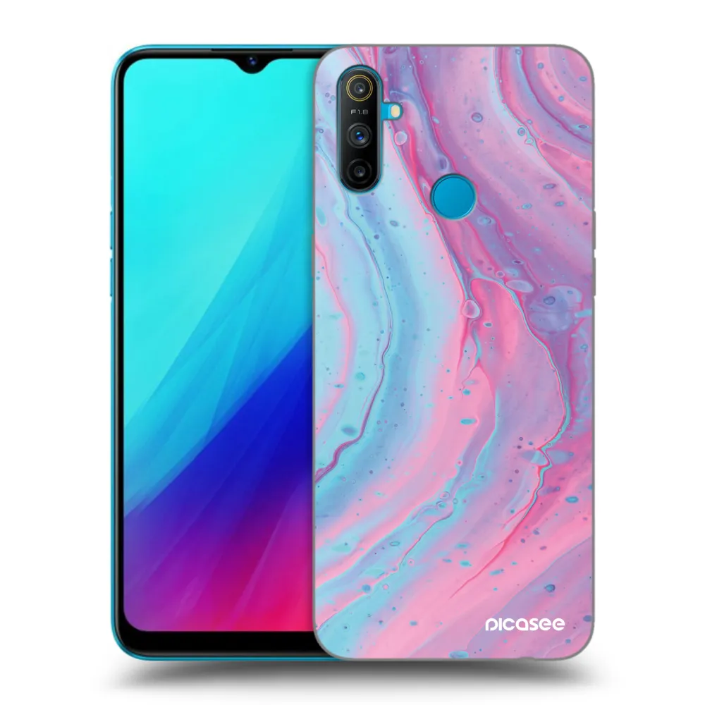 Picasee silikonowe czarne etui na Realme C3 - Pink liquid