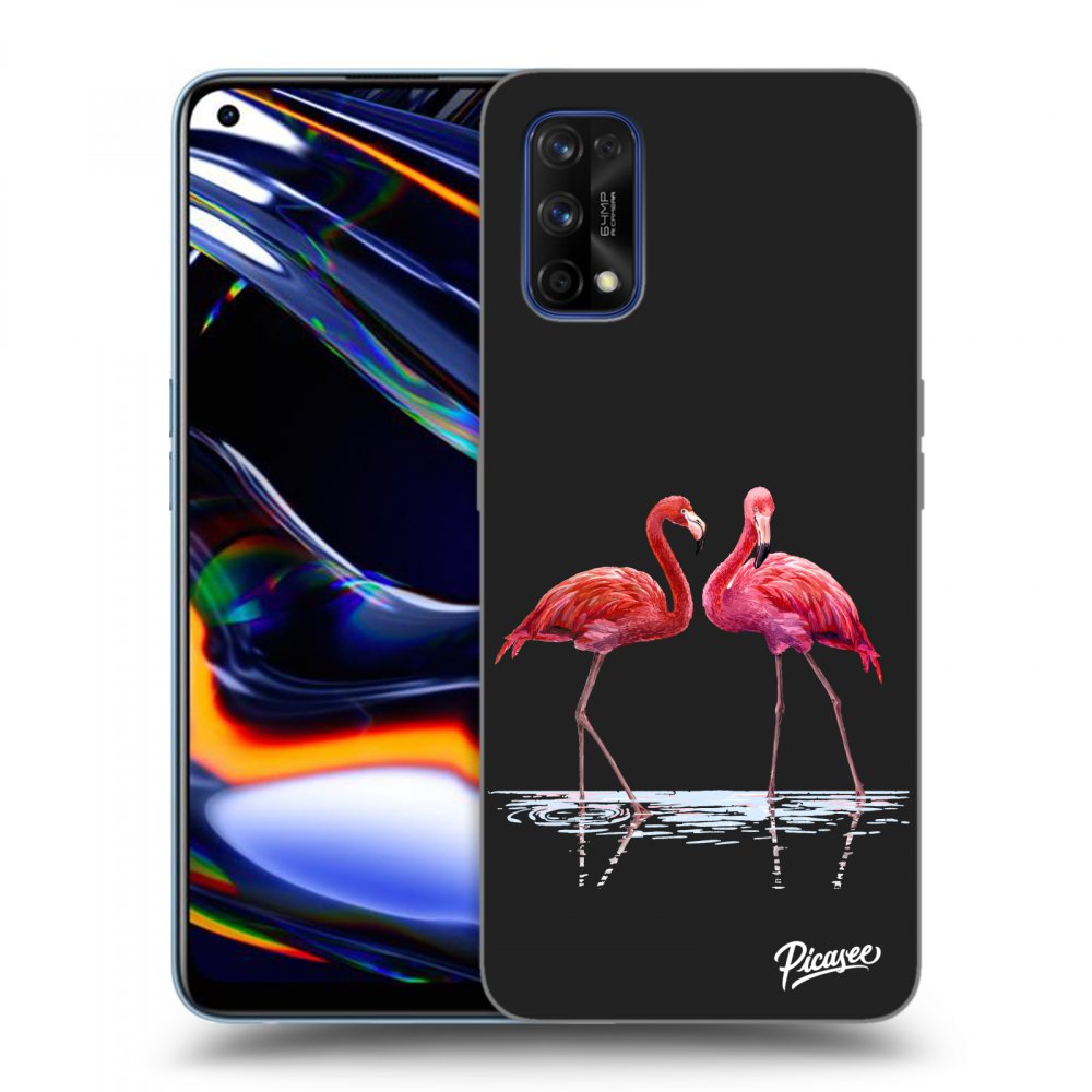 Picasee silikonowe czarne etui na Realme 7 Pro - Flamingos couple
