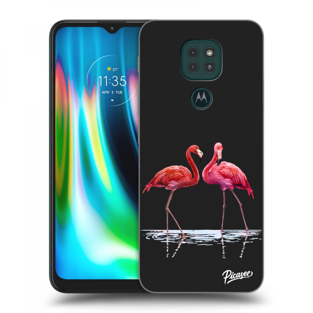 Picasee silikonowe czarne etui na Motorola Moto G9 Play - Flamingos couple