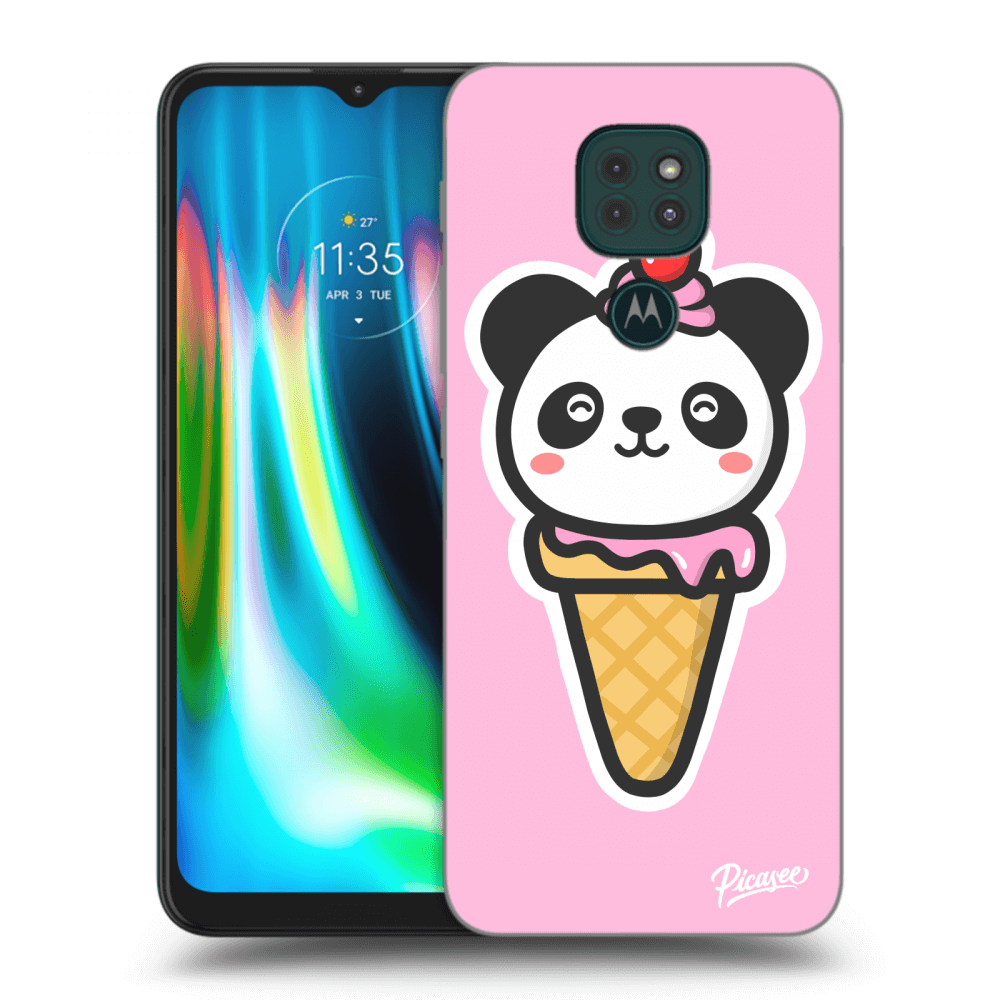 Picasee silikonowe czarne etui na Motorola Moto G9 Play - Ice Cream Panda