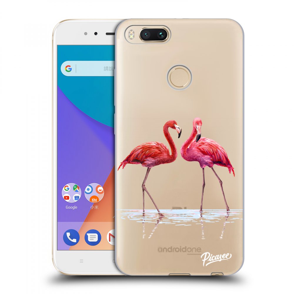 Picasee silikonowe przeźroczyste etui na Xiaomi Mi A1 Global - Flamingos couple