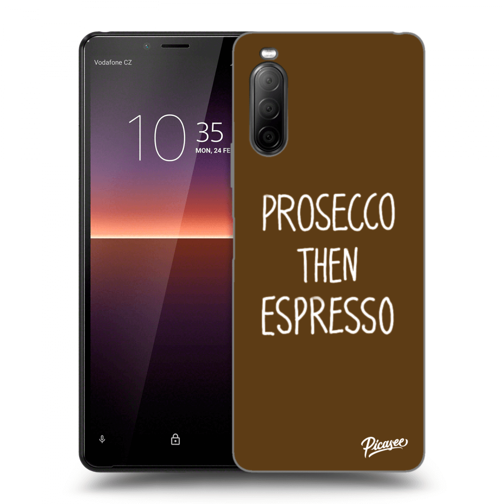 Picasee silikonowe czarne etui na Sony Xperia 10 II - Prosecco then espresso