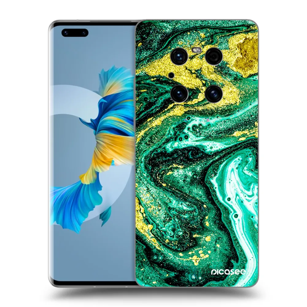 Picasee silikonowe czarne etui na Huawei Mate 40 Pro - Green Gold