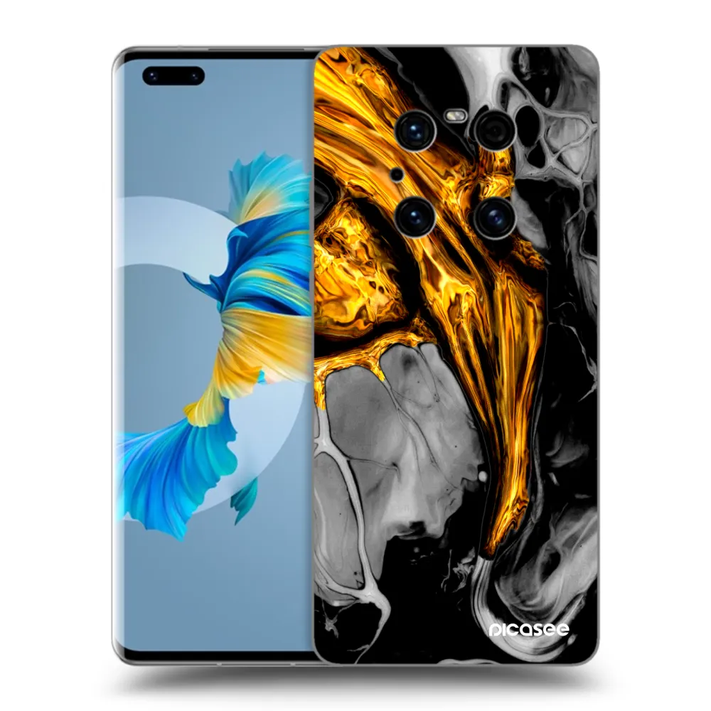 Picasee silikonowe czarne etui na Huawei Mate 40 Pro - Black Gold
