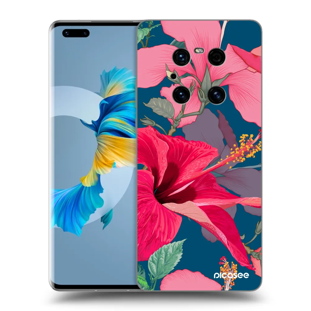 Picasee silikonowe czarne etui na Huawei Mate 40 Pro - Hibiscus
