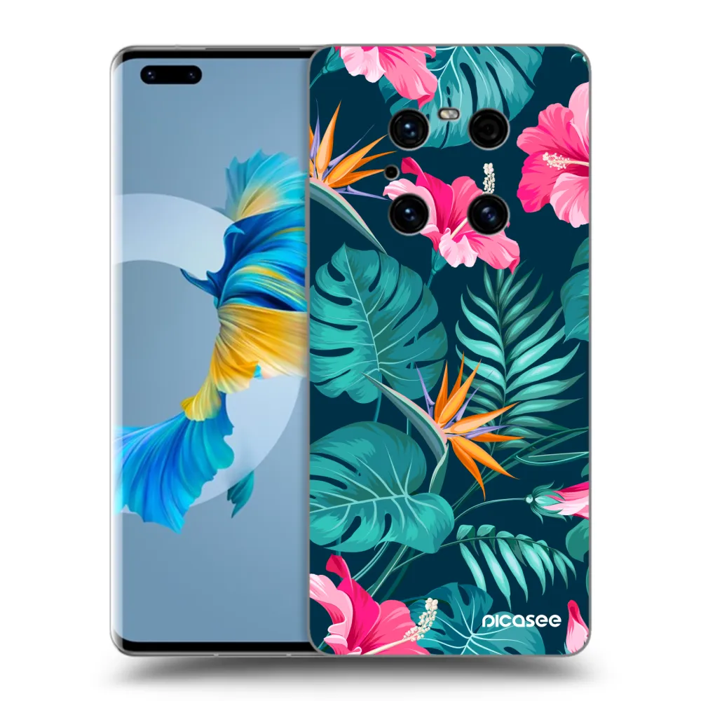 Picasee silikonowe czarne etui na Huawei Mate 40 Pro - Pink Monstera