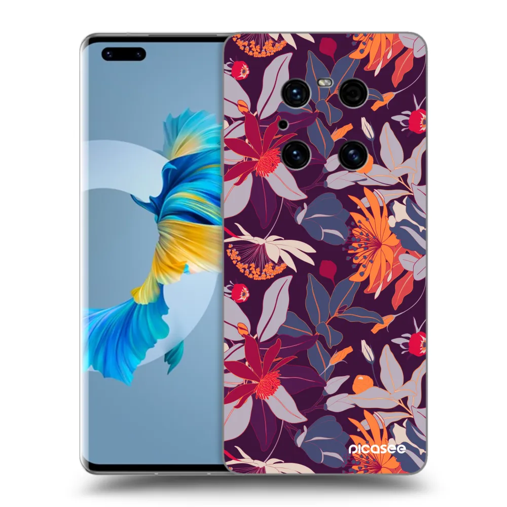 Picasee silikonowe czarne etui na Huawei Mate 40 Pro - Purple Leaf