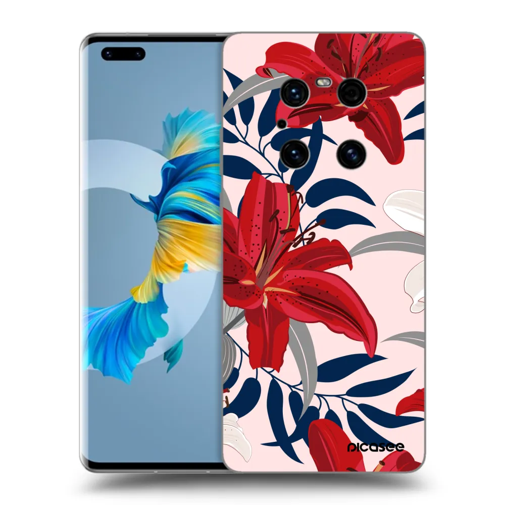 Picasee silikonowe czarne etui na Huawei Mate 40 Pro - Red Lily