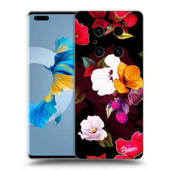 Picasee silikonowe czarne etui na Huawei Mate 40 Pro - Flowers and Berries