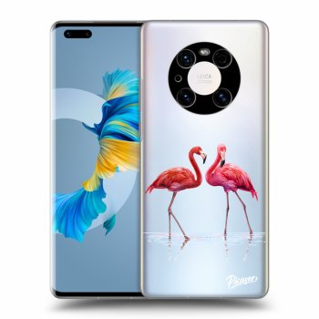 Picasee silikonowe przeźroczyste etui na Huawei Mate 40 Pro - Flamingos couple