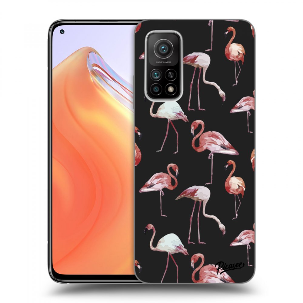 Picasee silikonowe czarne etui na Xiaomi Mi 10T - Flamingos